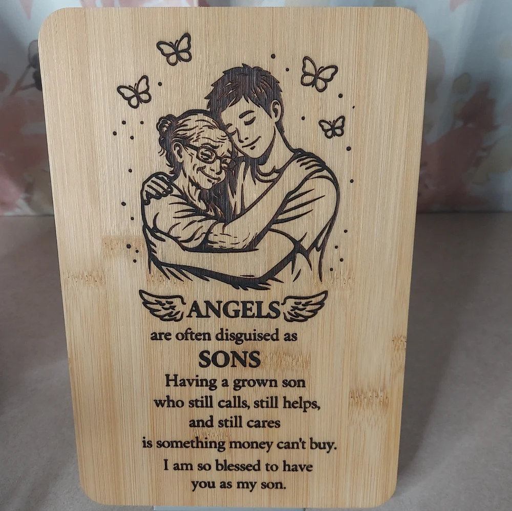 Engraved Bamboo Plaque Angels- Son Version - Picture 1 of 2
